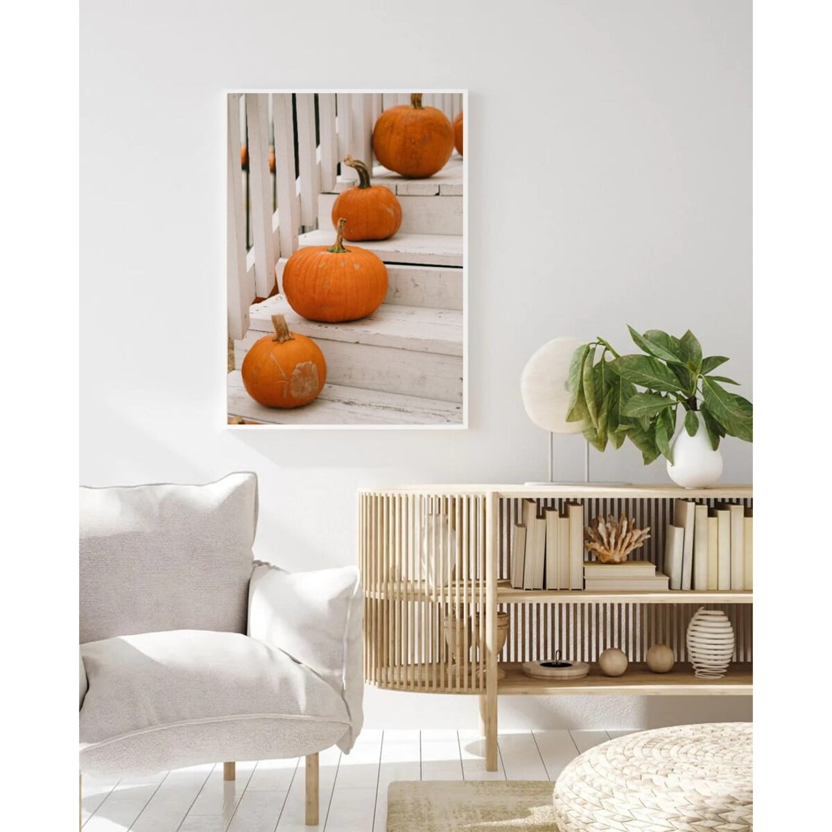 Poster Story, Plakat, Obraz - Dynie na Białych Schodach, wymiary 70 x 100 cm