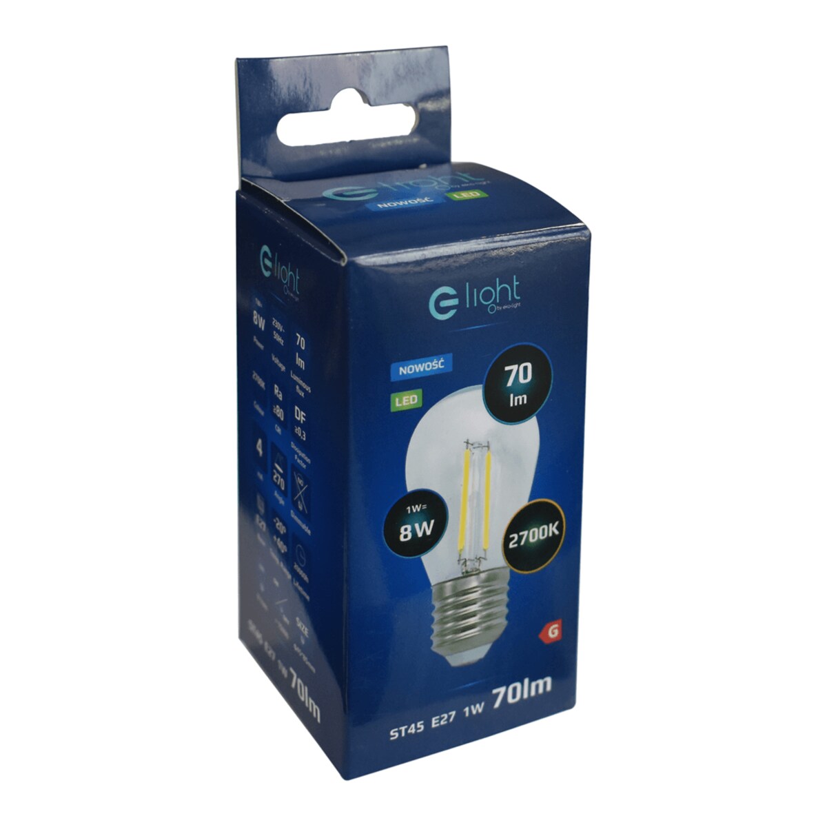 Retro żarówka filamentowa LED 1W ST45 E27 2700K ciepła, Eko-light