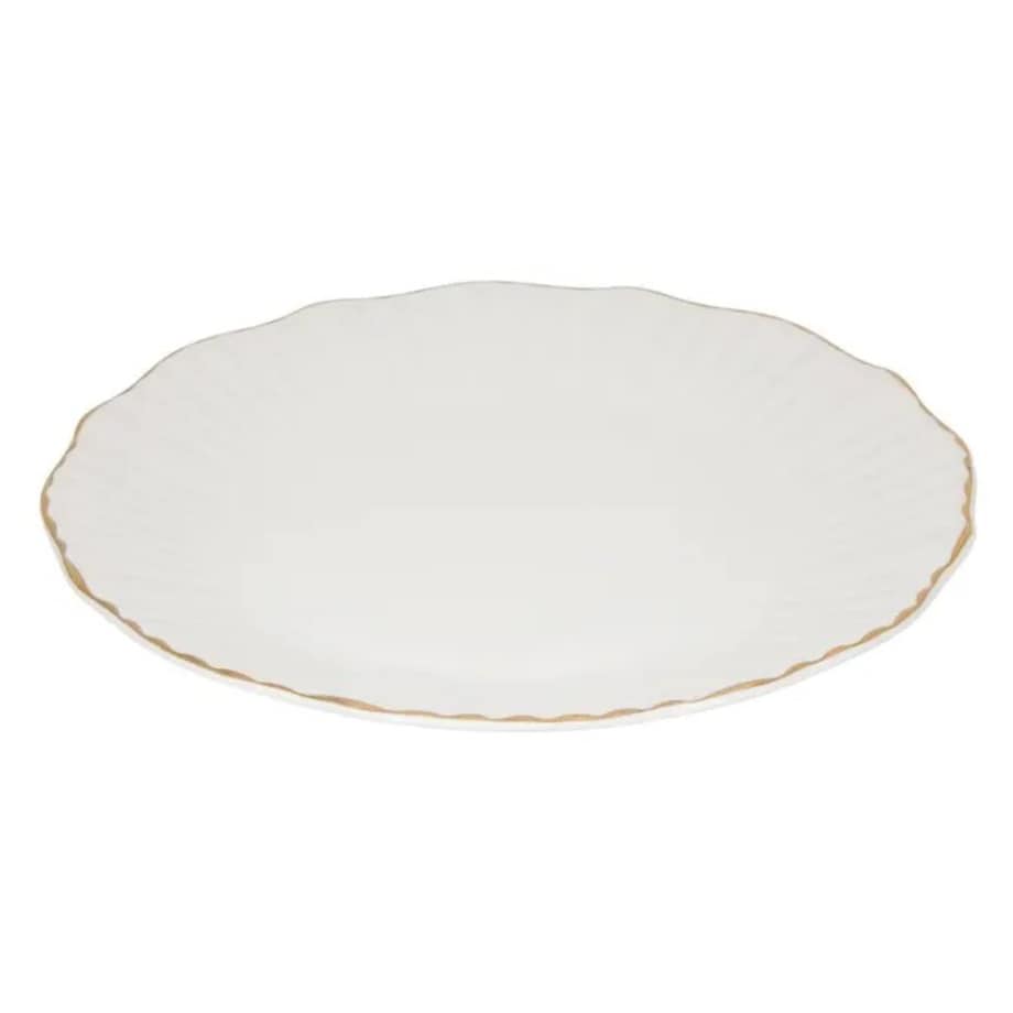 Komplet 6 porcelanowych talerzy obiadowych, białe ze złotem, Daphné, 27 cm