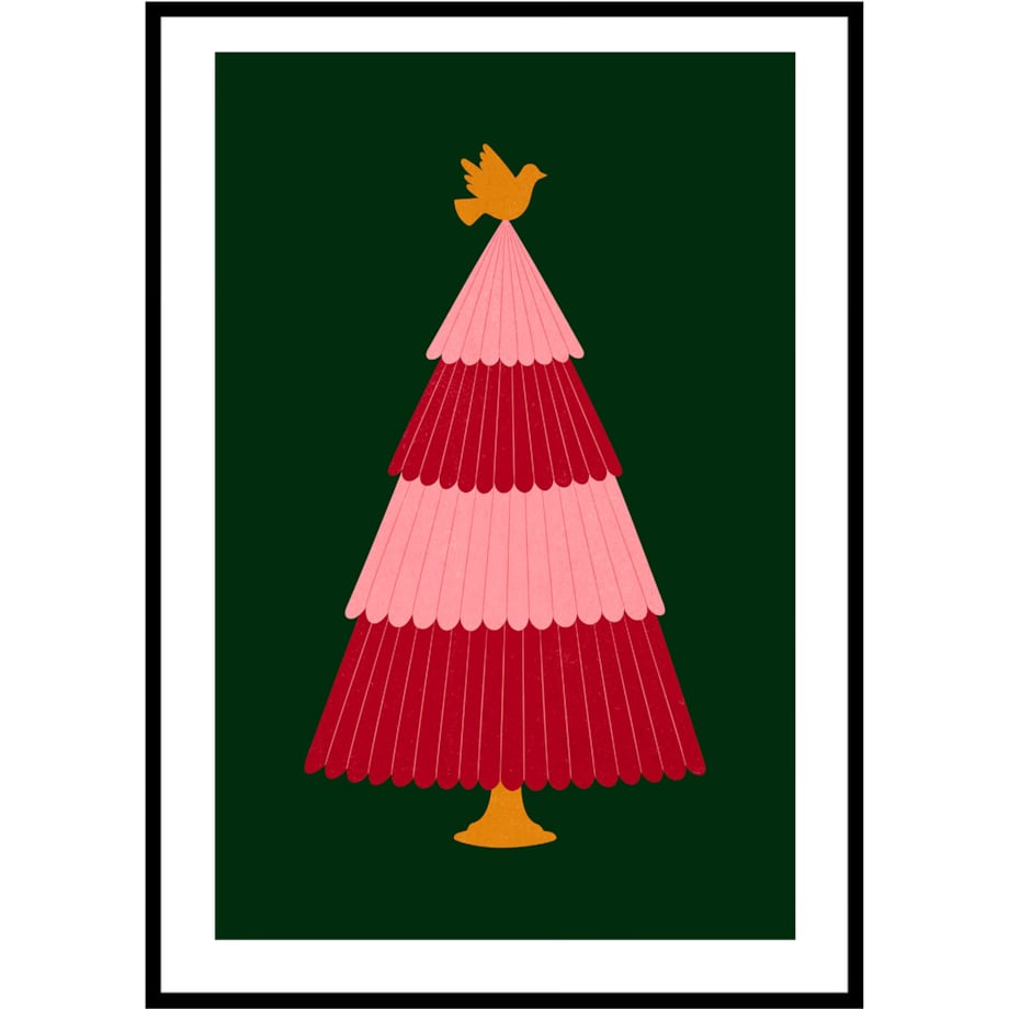 Poster Story, Plakat, Obraz - Kolorowa Choinka z Gołąbkiem, wymiary 21 x 30 cm