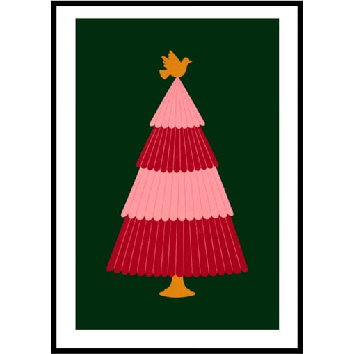 Poster Story, Plakat, Obraz - Kolorowa Choinka z Gołąbkiem, wymiary 21 x 30 cm