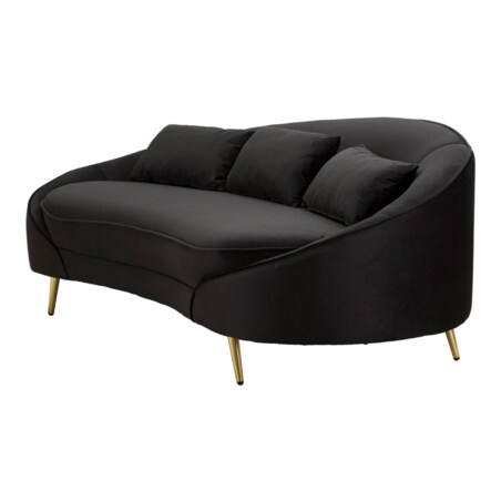 Sofa Oslo, kolor czarny i złoty, poliester, drewno eukaliptusowe i metal, 185 x 84 x 68 cm, do salonu, Mauro Ferretti