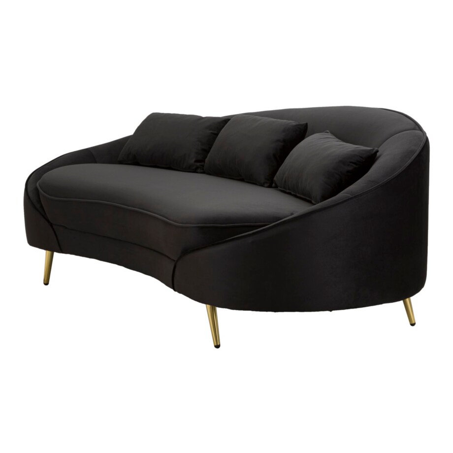 Sofa Oslo, kolor czarny i złoty, poliester, drewno eukaliptusowe i metal, 185 x 84 x 68 cm, do salonu, Mauro Ferretti