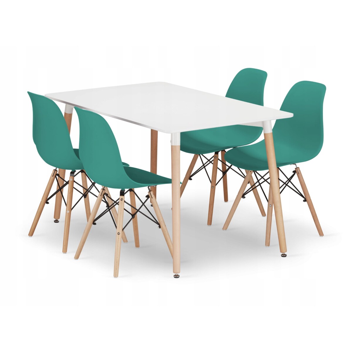 Zestaw Stół Do Jadalni Kuchni Salonu Biura Prostokątny Adria 120X80 Biały + 4 Krzesła Osaka Zielone