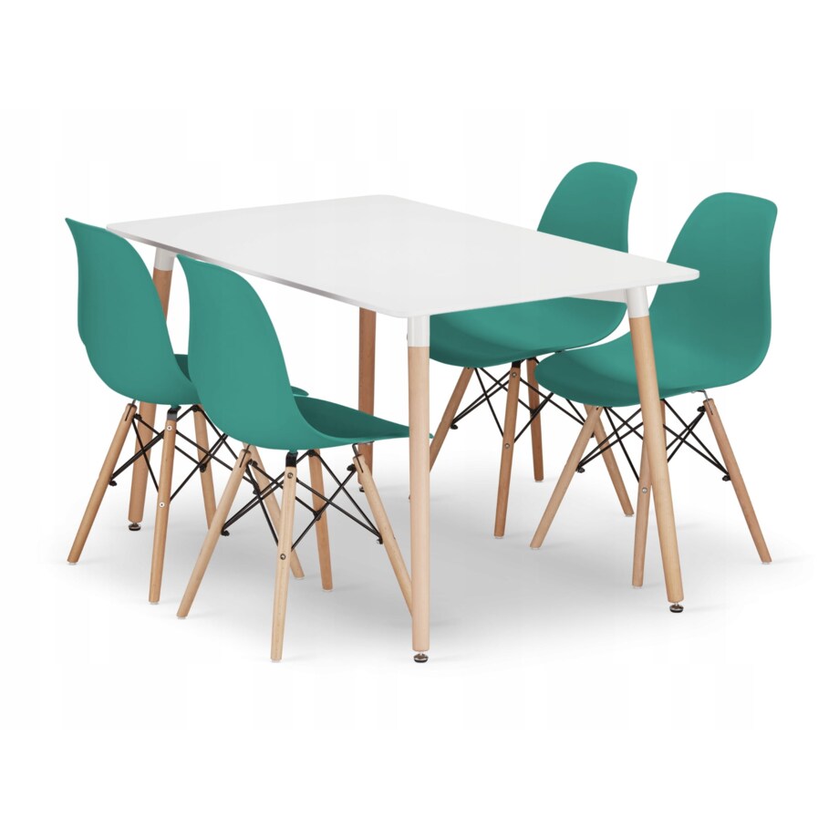 Zestaw Stół Do Jadalni Kuchni Salonu Biura Prostokątny Adria 120X80 Biały + 4 Krzesła Osaka Zielone