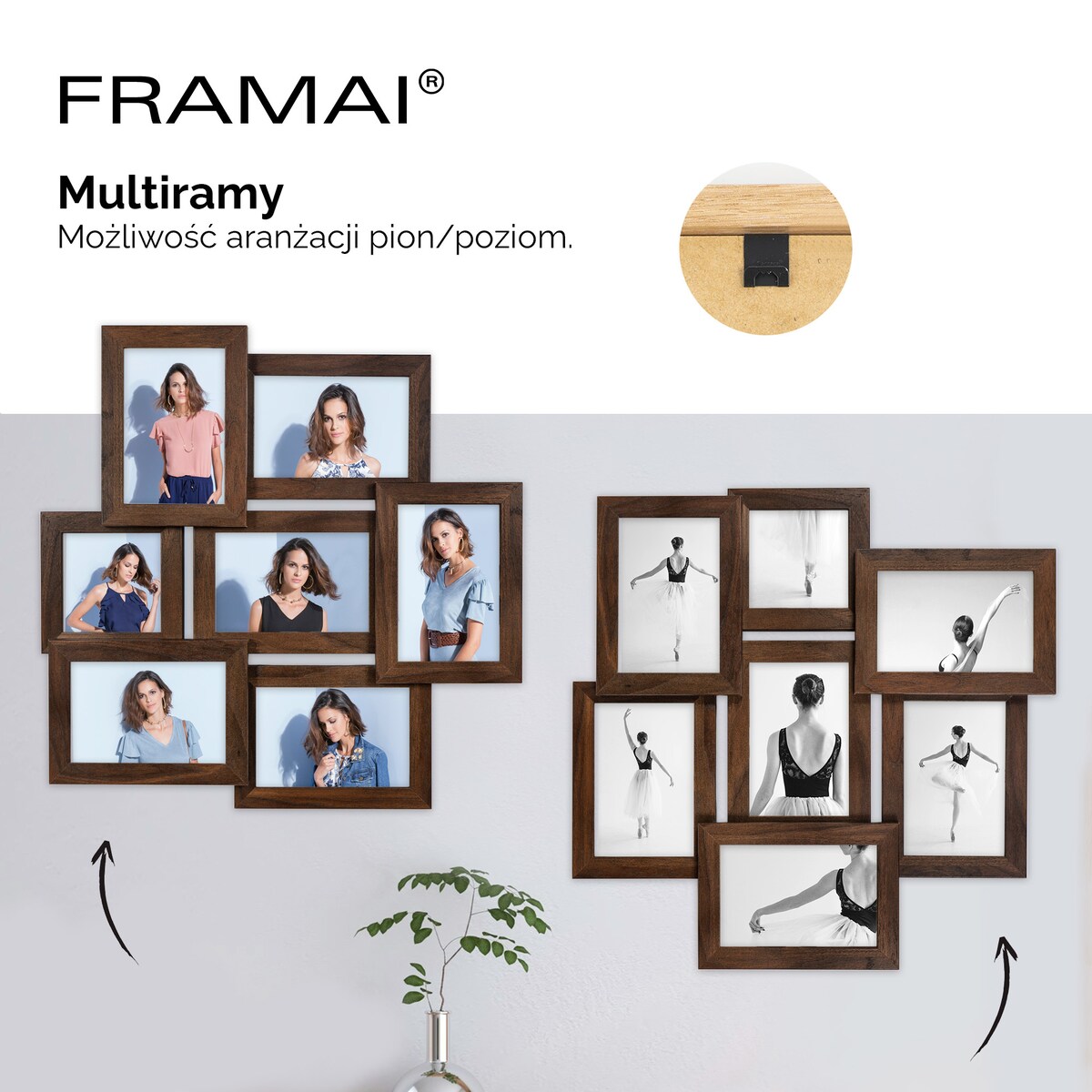Multirama na zdjęcia brązowa ramka na 7 zdjęć 10x15 cm 10x10 cm FRAMAI®