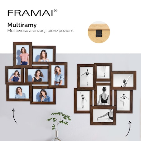 Multirama na zdjęcia brązowa ramka na 7 zdjęć 10x15 cm 10x10 cm FRAMAI®
