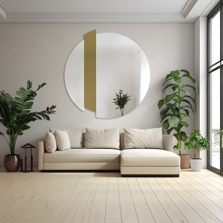 Lustro dekoracyjne BONA srebrne z złotym paskiem fi 60