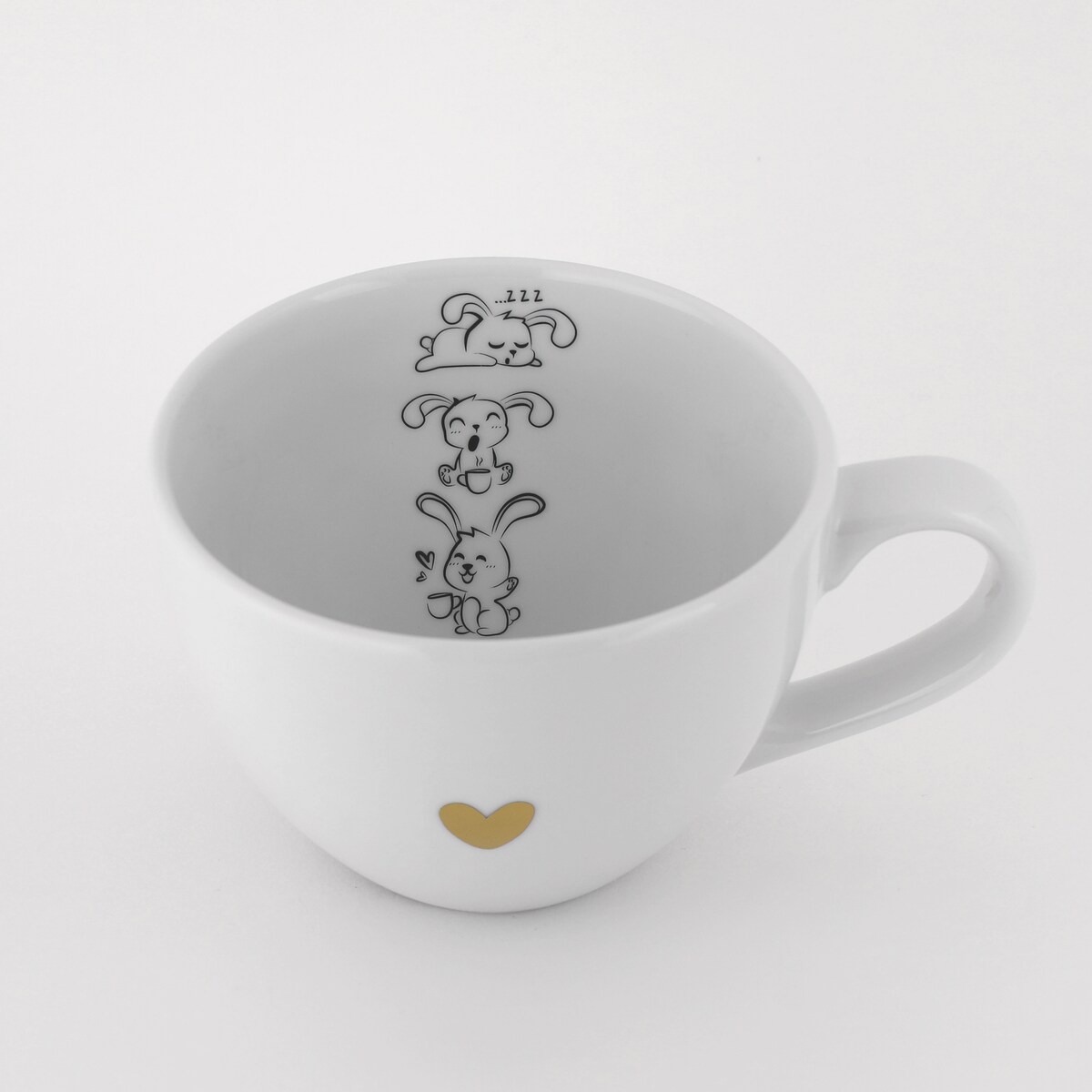 Biały kubek porcelanowy 500 ml - motyw trzech małych króliczków dla dziecka na Wielkanoc