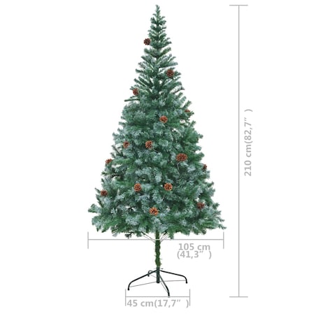 vidaXL Sztuczna choinka z lampkami, bombkami i szyszkami, 210 cm