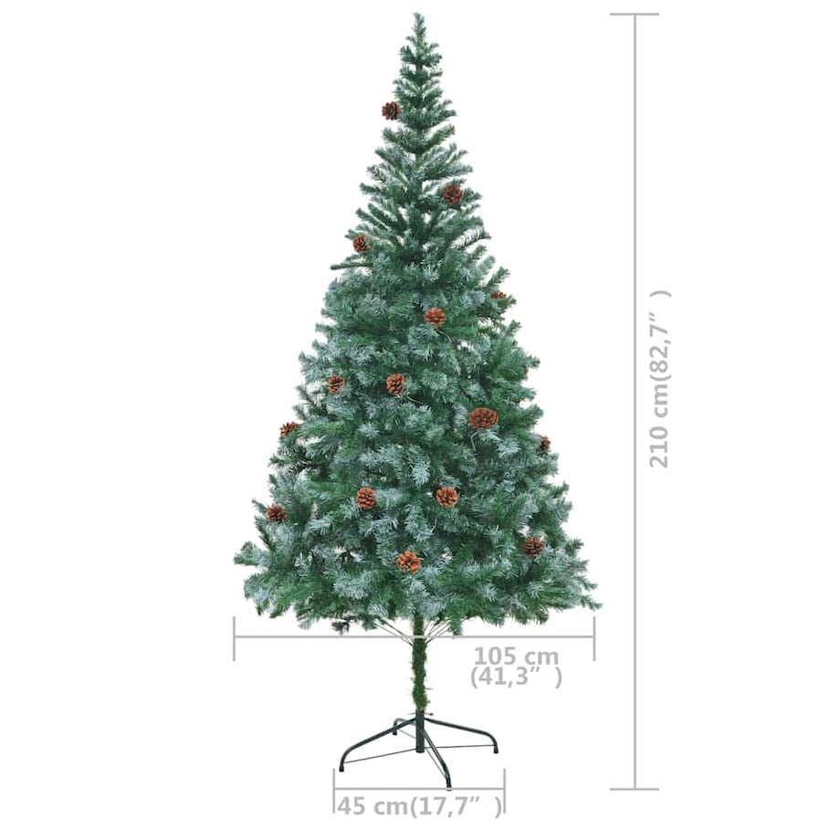 vidaXL Sztuczna choinka z lampkami, bombkami i szyszkami, 210 cm