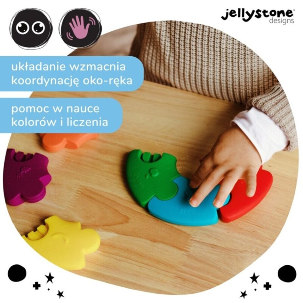 Pierwsze puzzle sensoryczne, tęczowe kółko, Jellystone Design