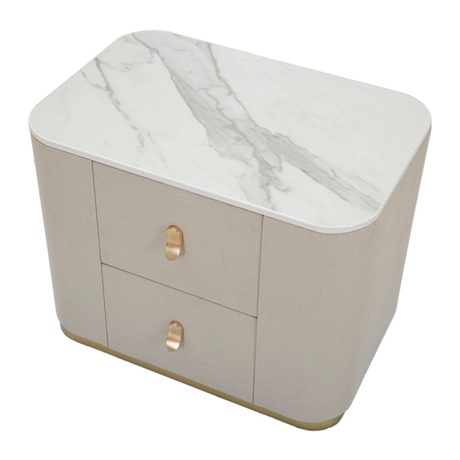 Szafka nocna z szufladami i złotym detalem, 60 x 40 x 47 cm