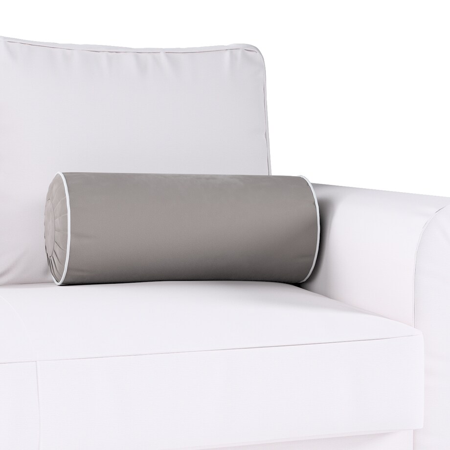Poduszka wałek z zakładkami z lamówką, gołębi szary, Ø20 x 50 cm, Velvet