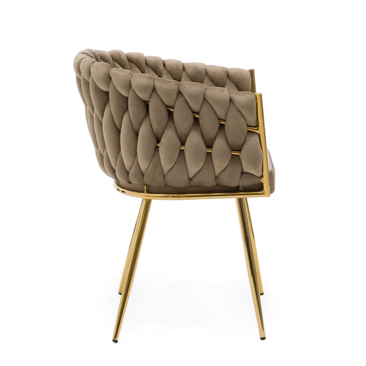 KRZESŁO DO JADALNI TAPICEROWANE PLECIONE OPARCIE ROSA GOLD COFFEE WELUROWE