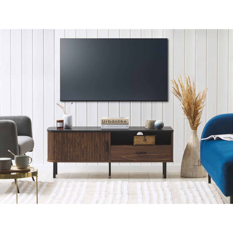 Szafka RTV ciemne drewno z czarnym JOSE