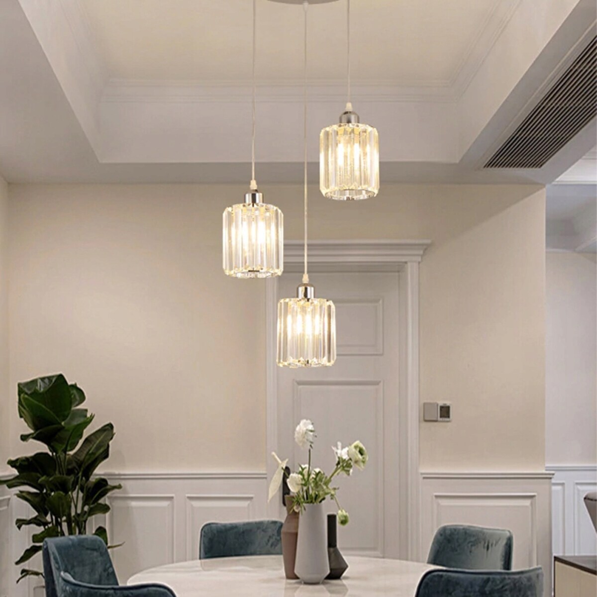 Lampa Wisząca Metalowa Okrągła Kryształ Szklana 3