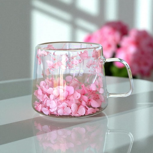 Szklanka termiczna z hortensją w środku jasny róż 180 ml 1szt SZK74