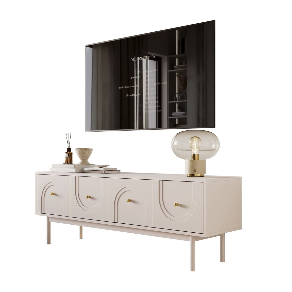 Szafka RTV LIBERTY na drewnianych nóżkach, kaszmir