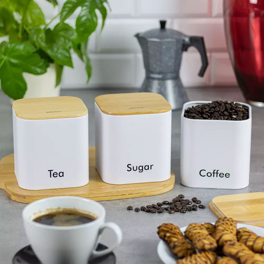 Zestaw 3 pojemników kawa herbata cukier biały KINGHOFF