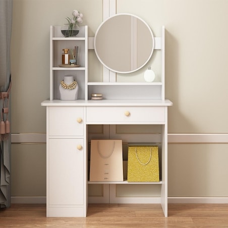 Toaletka z lustrem z szufladami biała glamour styl skandynawski