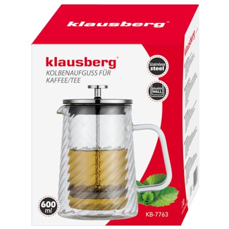 Zaparzacz do kawy herbaty szklany 600ml French Press srebrny KLAUSBERG