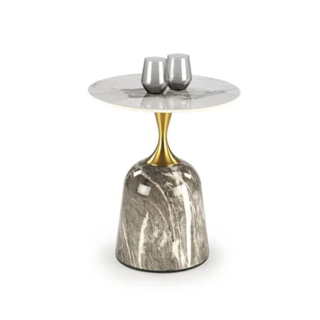 Stolik kawowy ROSA 50x50 biały marmur/szary marmur/złoty