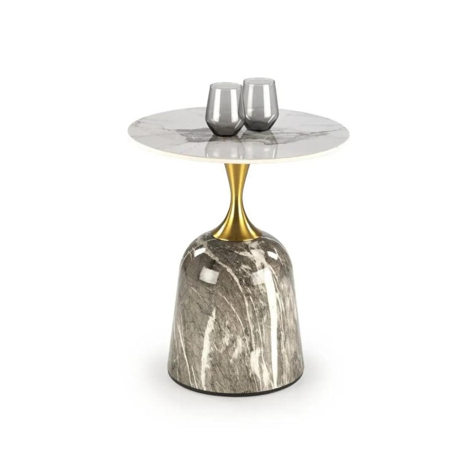 Stolik kawowy ROSA 50x50 biały marmur/szary marmur/złoty
