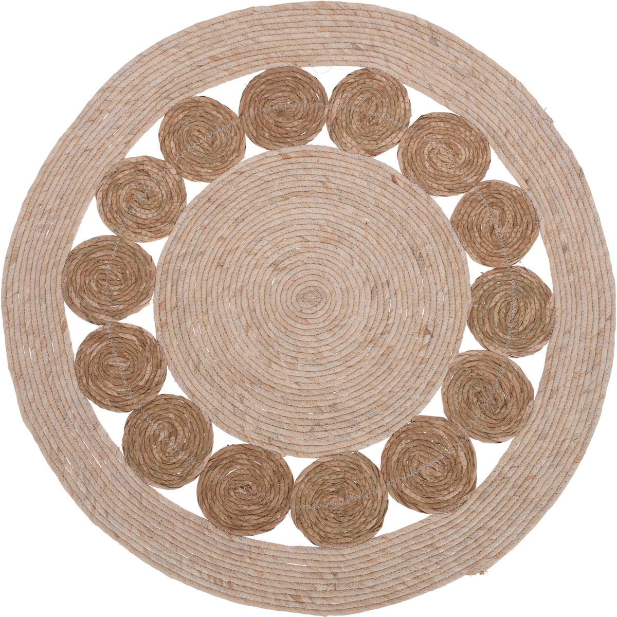 Dywan do salonu okrągły w stylu boho, Ø 80 cm, kolor brązowy, rattan