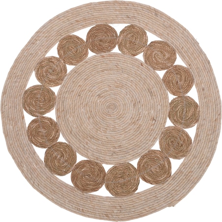 Dywan do salonu okrągły w stylu boho, Ø 80 cm, kolor brązowy, rattan