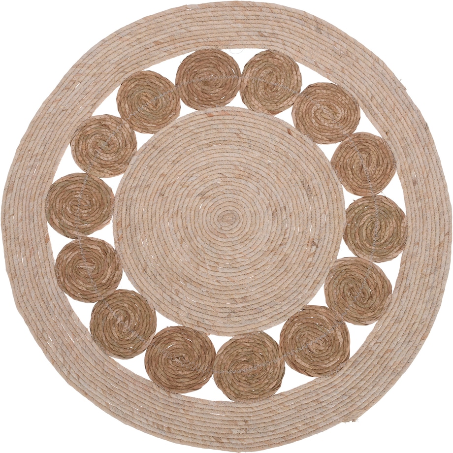 Dywan do salonu okrągły w stylu boho, Ø 80 cm, kolor brązowy, rattan