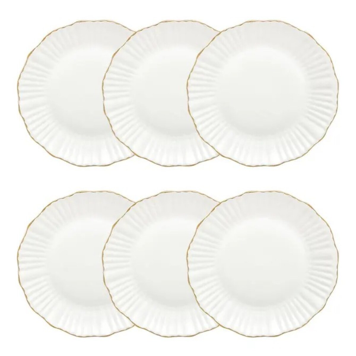 Komplet 6 porcelanowych talerzy obiadowych, białe ze złotem, Daphné, 27 cm