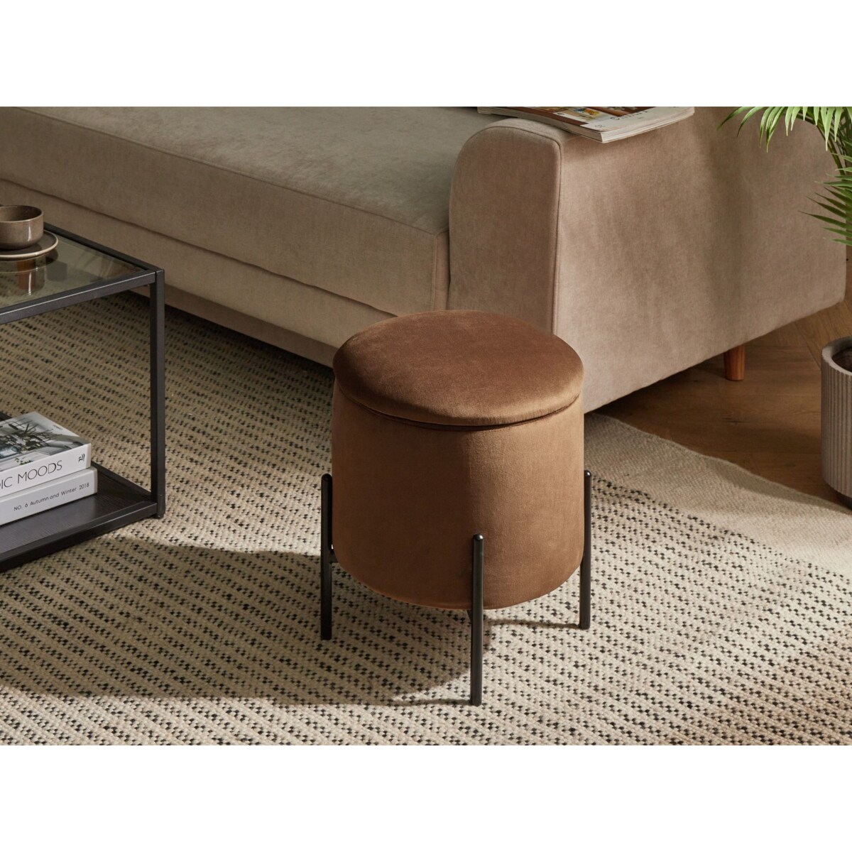 Puf ze schowkiem WENONA Welur Ciemnobrązowy