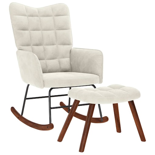 vidaXL Fotel bujany ze stołkiem, kremowy aksamit