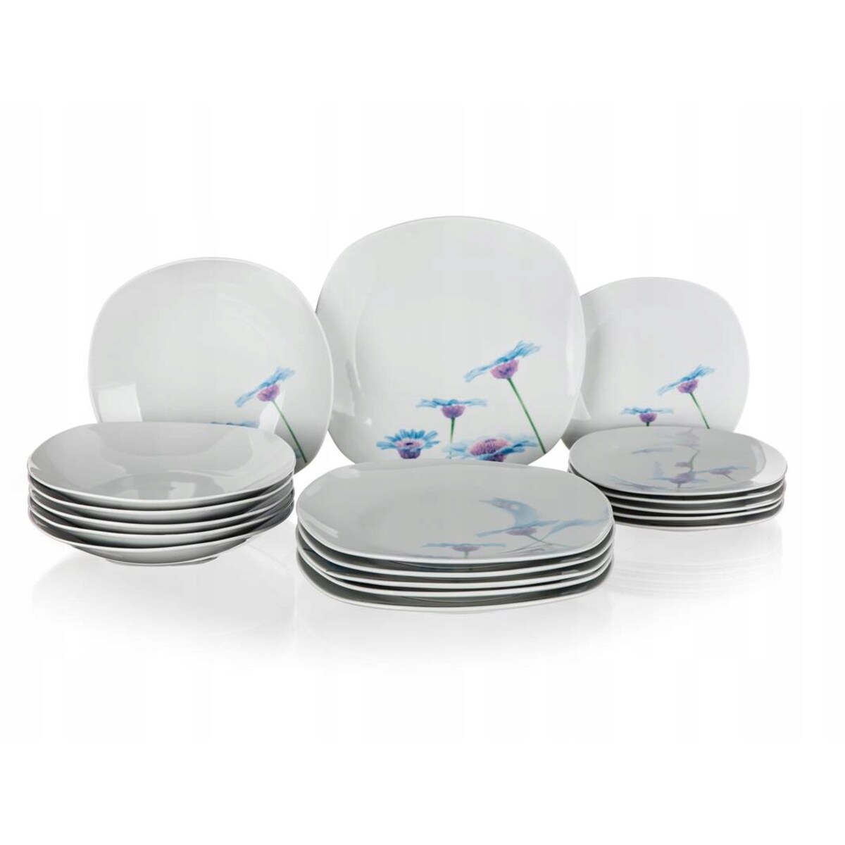 KOMPLET OBIADOWY 6 osób KWIATY talerze BANQUET kwadratowe HABRY na prezent