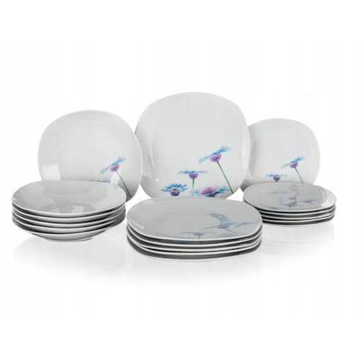 KOMPLET OBIADOWY 6 osób KWIATY talerze BANQUET kwadratowe HABRY na prezent