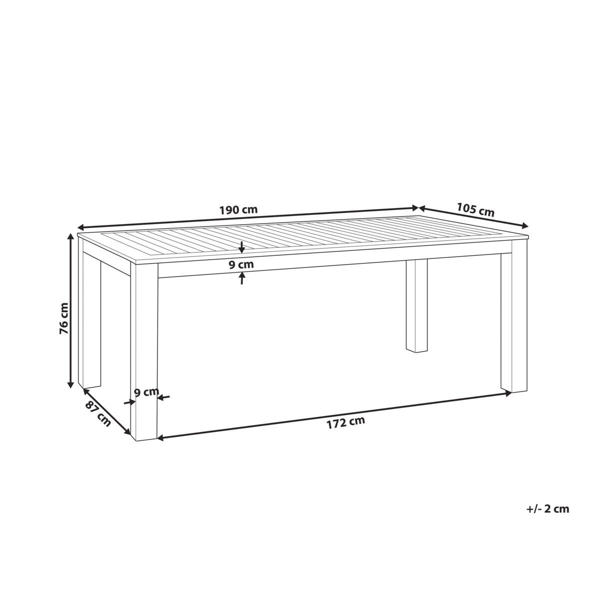 Stół ogrodowy eukaliptus 190 x 105 cm jasne drewno MONSANO