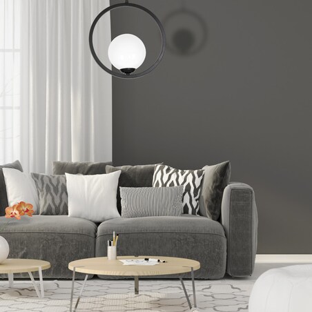 Wisząca LAMPA modernistyczna BOSTON MLP5593 Milagro metalowa OPRAWA okrągła ZWIS szklana kula ball czarna biała