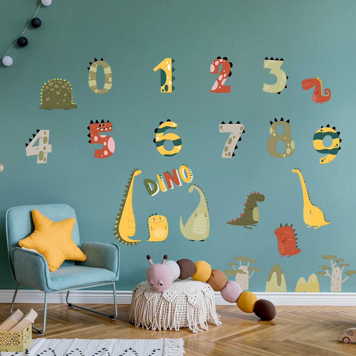 naklejki na ścianę do pokoju dziecka, sipo, cyfry dino