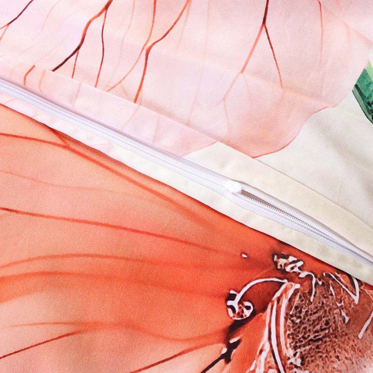 Pościel satyna bawełniana 220x200 Camellia kremowa w pomarańczowe kwiaty, Satynlove Premium