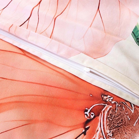 Pościel satyna bawełniana 220x200 Camellia kremowa w pomarańczowe kwiaty, Satynlove Premium