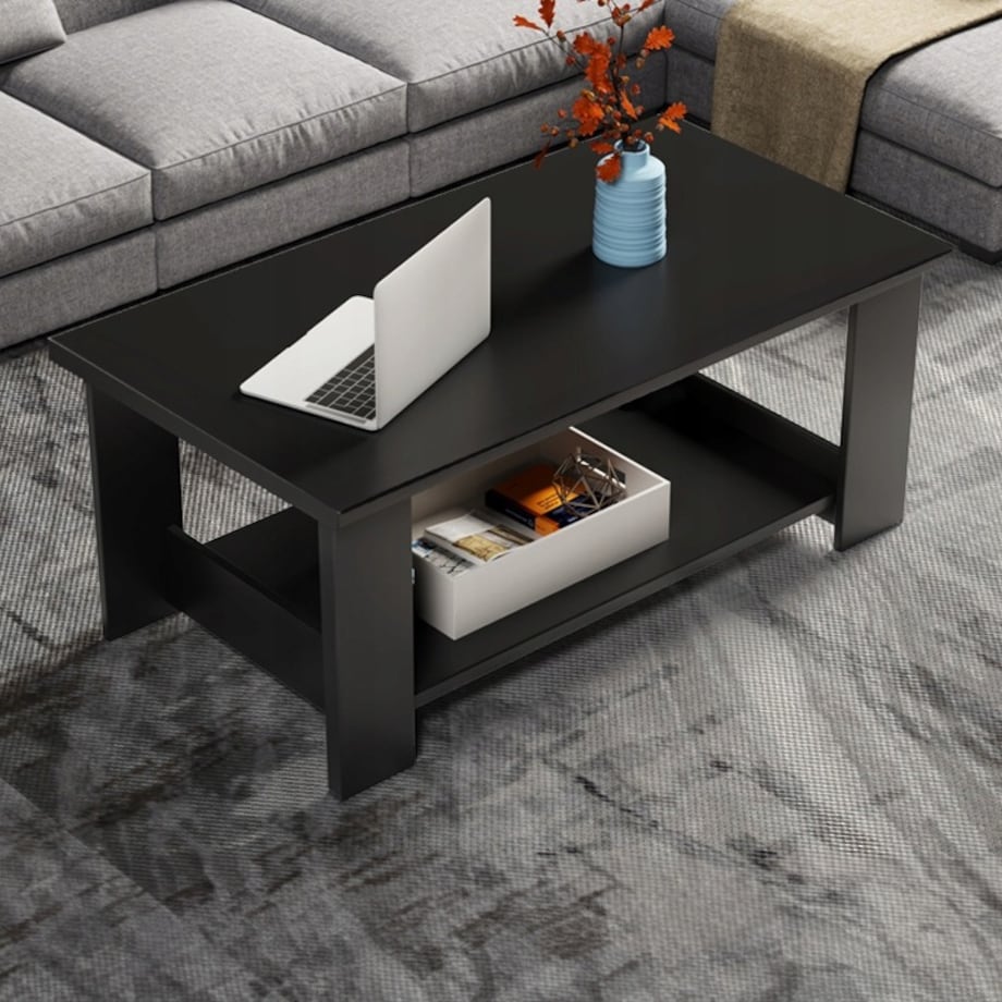 Stolik kawowy nowoczesny ława z półką pokój salon duży loft czarny 100 cm