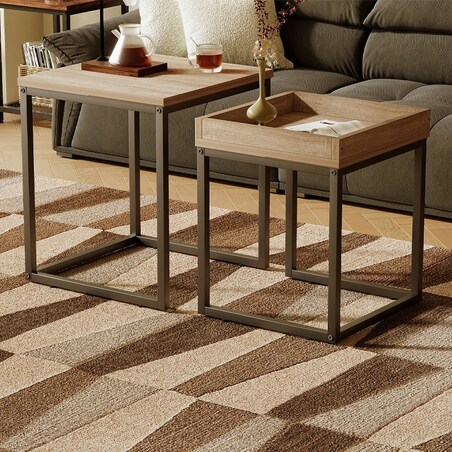 Stolik kawowy ława stół zestaw stolików 2w1 loft industrialny jasny brąz