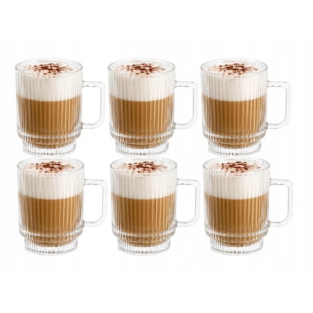 Szklanki Prążkowane 300ml 6szt Kubki do Latte Capuccino herbatę na prezent