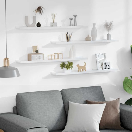 vidaXL Półki ścienne, 4 szt., białe, wysoki połysk, 80x9x3 cm