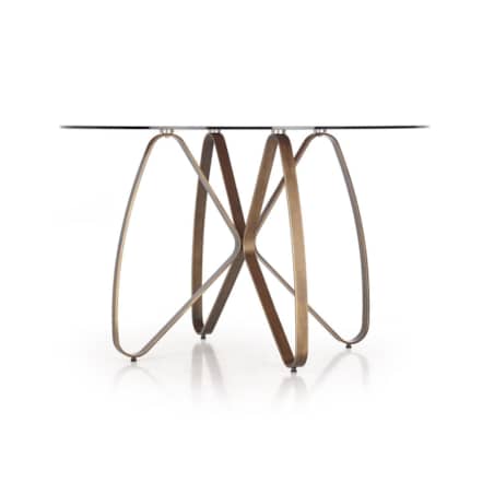 STÓŁ OKRĄGŁY 120 cm Luna SZKLANY BLAT brązowy ZŁOTE NOGI