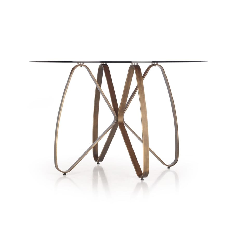 STÓŁ OKRĄGŁY 120 cm Luna SZKLANY BLAT brązowy ZŁOTE NOGI