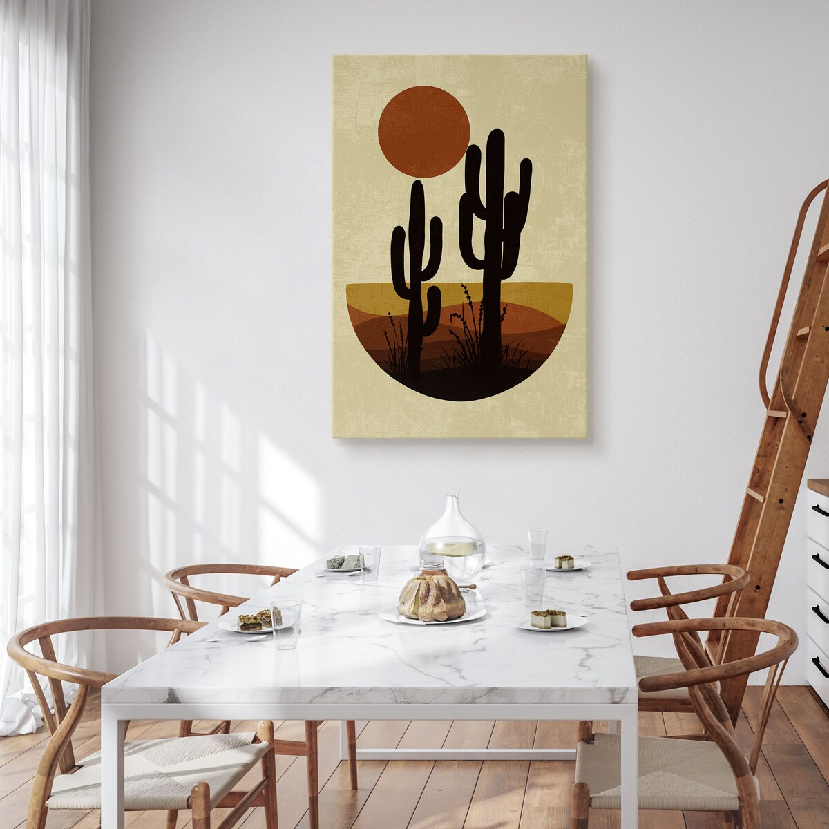 Obraz Akwarelowe Beżowe Kaktusy Pustynia Boho 80x120cm