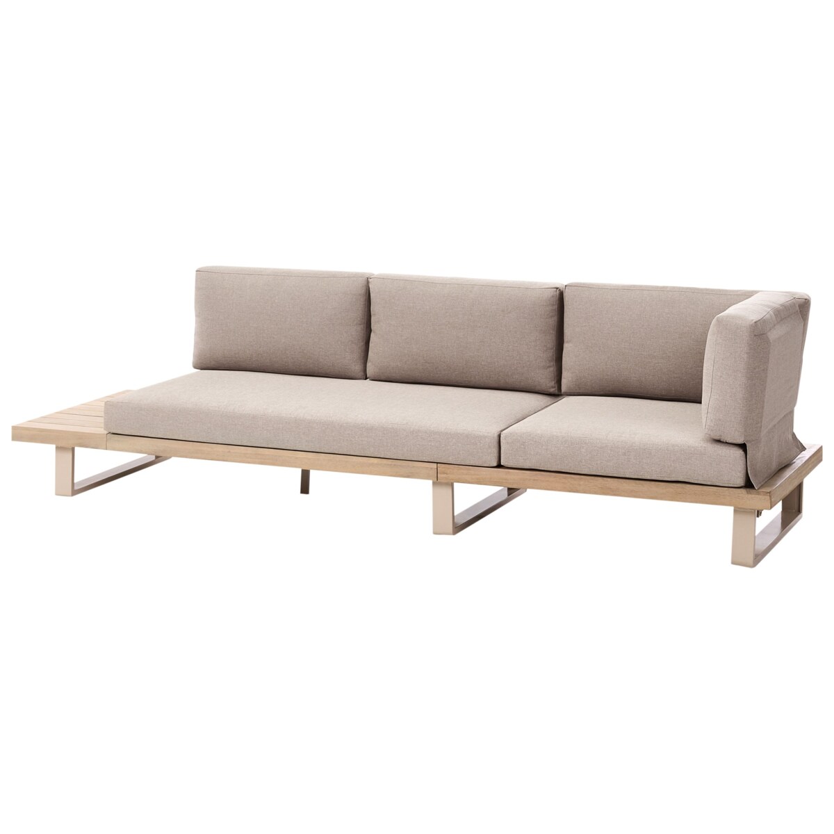 Narożnik ogrodowy ze stolikiem dla 5 osób MYKONOS Prawostronny Certyfikowane drewno akacjowe Beżowoszary