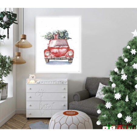 Poster Story, Plakat, Obraz - Czerwony Garbus z Choinką, wymiary 50 x 70 cm